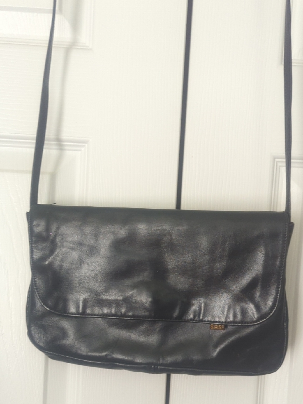 Vintage 80s Navy Leather Crossbody Bag
